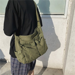 Large Capacity Canvas Shoulder Bag with Multiple Pockets Tote Bag for School Shopping Work
