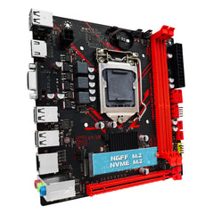 Computer motherboard with red and black design on a white background
