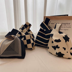 Knitted Handbag Women's Plaid Tote Bag Reusable Grocery Bag Adjustable Strap Minimalist Bag