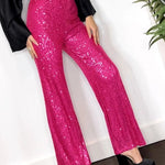 Women's Elegant Silk Sequin Pants, Midi Waist, Loose Long Pants, Classic Trousers Trendy Fashion, Streetwear