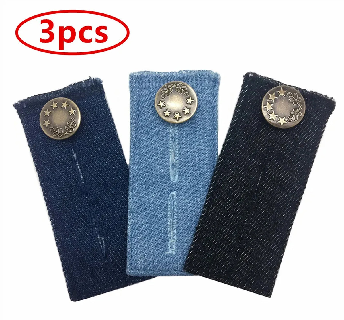 3-Pack Adjustable Denim Waistband Extender for Jeans – Stretch Button Extension for Pants, Pregnancy, Bloating or Comfort Fit