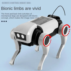 Robotic dog with bionic limbs on a light blue background