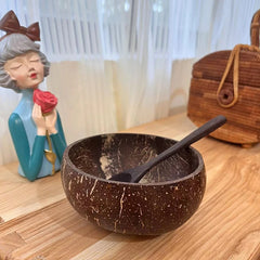 Natural Coconut Wood Bowl Set Wooden Salad Ramen Bowl Coconut Wood Spoon Set Kitchen Tableware Coconut Bowl