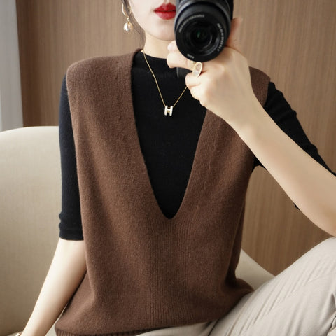 Knit Vest Women Loose Pullover Casual Warm Everyday Autumn Winter Fashion Sweater Top