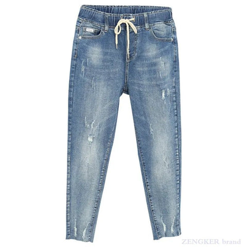 Jeans Women Plus Size Stretchy Nine-Point High Waist Thin Pants Casual Denim XL-6XL Fashion