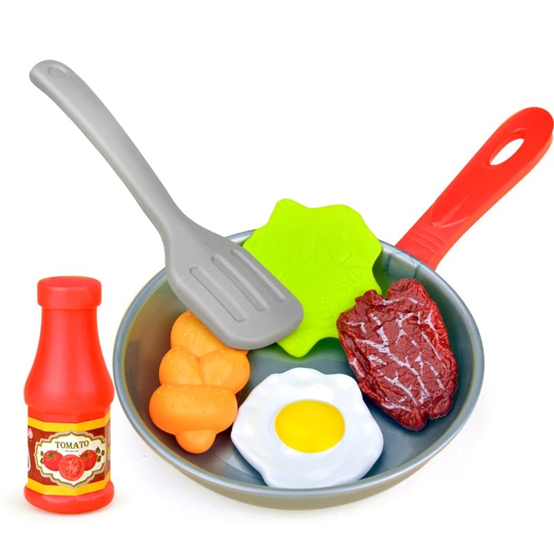 Kitchen Play Set Kids 8-Piece Simulation Food Pretend Play Pot Steak Vegetable Cooking Gift