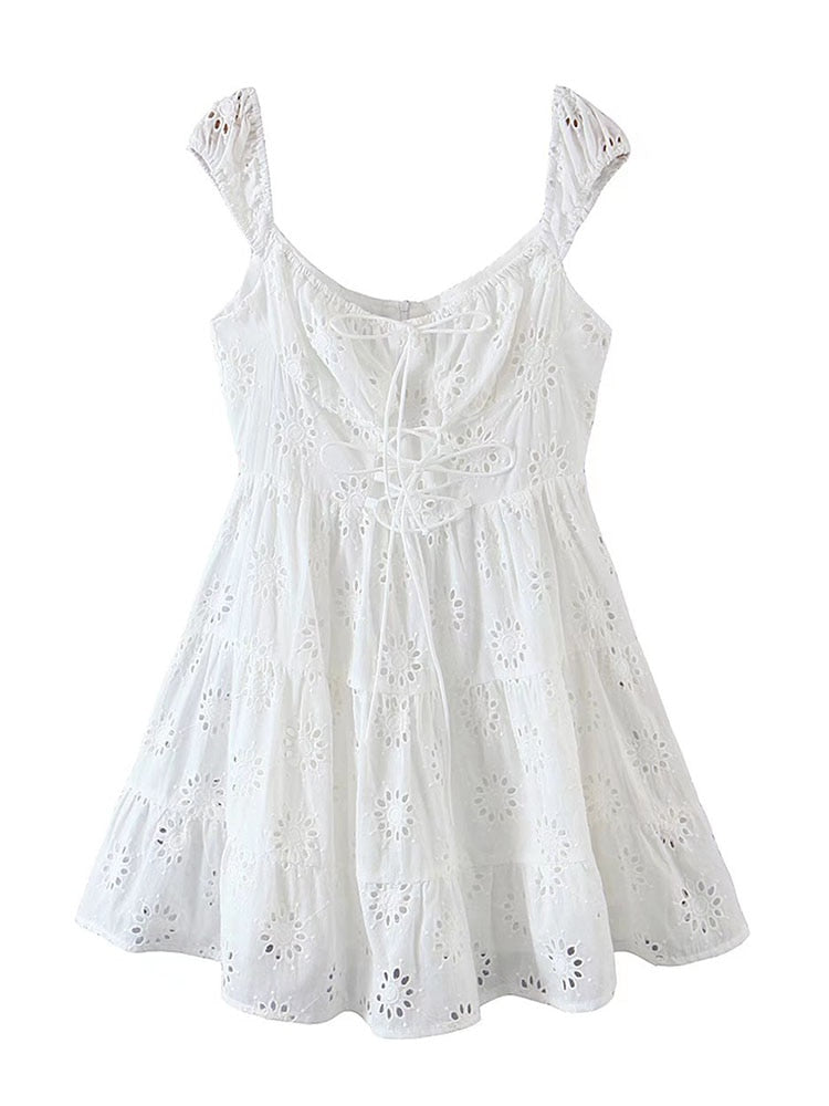 Women's French Lace Summer Mini Dress Chic Short Party Vacation Dress