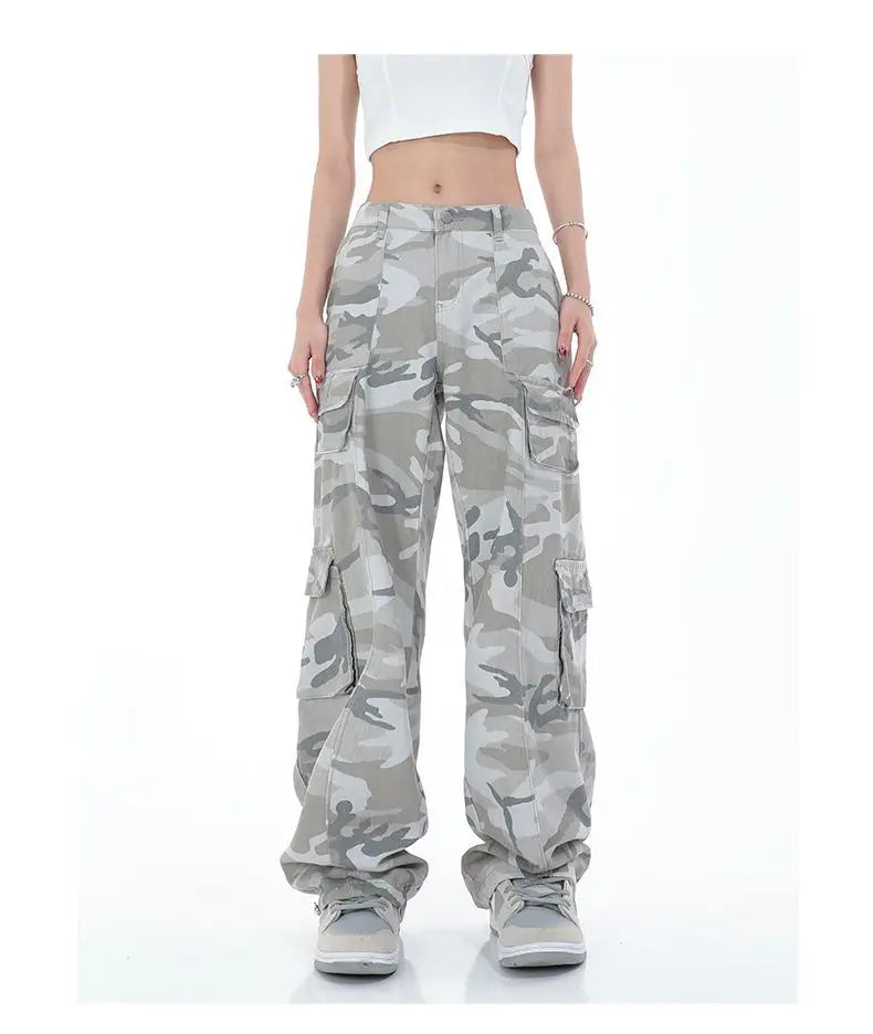 Women's Camouflage Cargo Pants Hip Hop Oversized Streetwear Spring Autumn Straight New Wide Leg High Street Fashion Casual Trousers