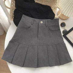 Girl's Half Drop Pleat Skirt School Uniform Women's Y2K High Waist Pleated Mini Skirt With Shorts Lining