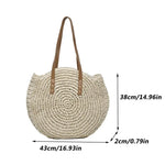 Handcrafted Round Straw Woven Beach Tote Bag Vacation Beach Hollow Out Shoulder Bag