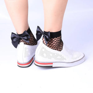 Women's Chic Breathable Fishnet Ankle Socks with Bow Knot Sexy Hollow Out Mesh Socks Lolita Style Socks