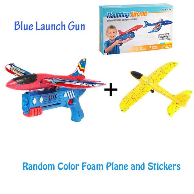 Foam Airplane Toy Kids 10M Catapult Launcher Outdoor Game Bubble Model Shooting Roundabout Gift
