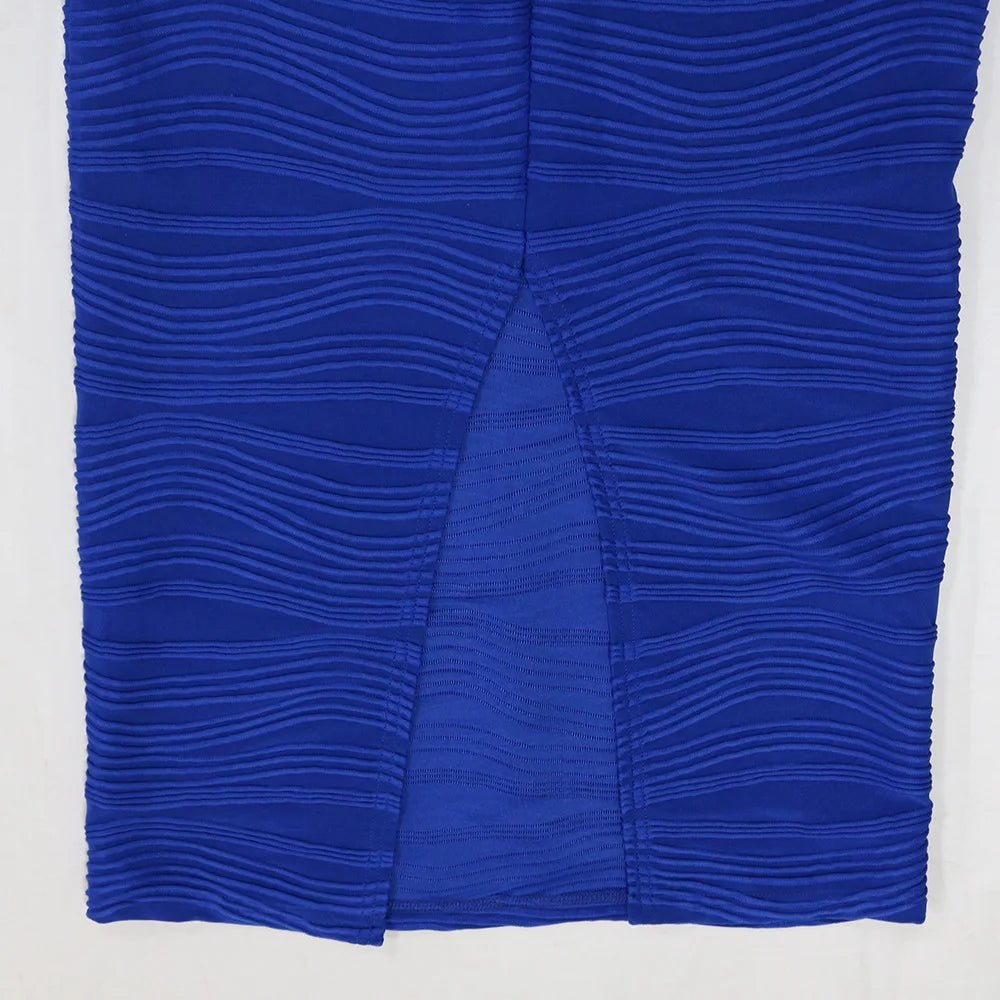 Elegant Hot Striped Bodycon Midi Dress with Sheer Ruffle Sleeves