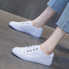 Genuine Leather Women's Casual Sneakers All Season Shoes White Vulcanized Shoes