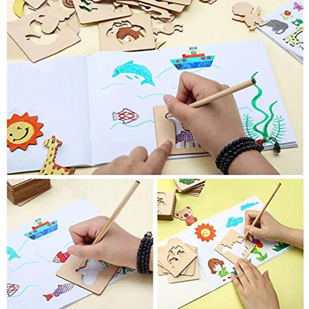 Montessori Drawing Toys Wooden DIY Kids Toys Painting Template Stencils Learning Educational Toys for Children Great Gift Idea 20pcs