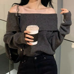 Off Shoulder Knitted Sweater for Women Long Sleeve Elegant Pullovers Autumn Winter Y2k Style