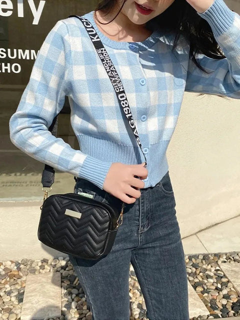 Crossbody Bag Women Embroidered Waves Square Shoulder Strap 3 Colors Casual Everyday Handbag
