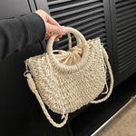 Handwoven Straw Purse Rattan Half-Moon Beach Handbag Large Capacity Women Summer Hollow Out Crossbody Shoulder Bag