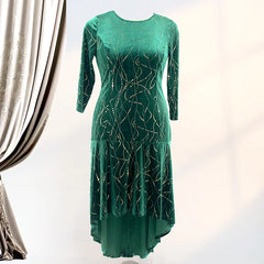 Plus Size Evening Dresses for Women Vintage Velvet Long Dress 3/4 Sleeves Luxury Formal Sequin Bridesmaid Party Prom Dress