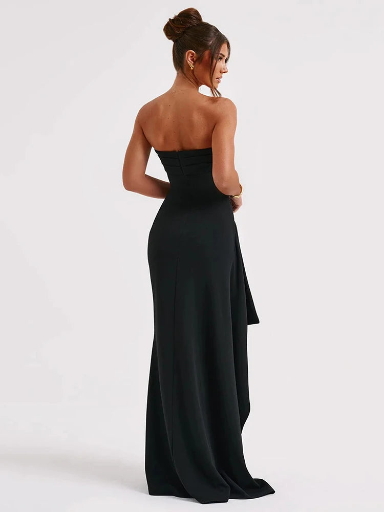 Strapless Backless High Split Maxi Dress For Women Black Off-Shoulder Sleeveless Bodycon Club Party Long Dress Wedding Party Prom Boutique Fashion