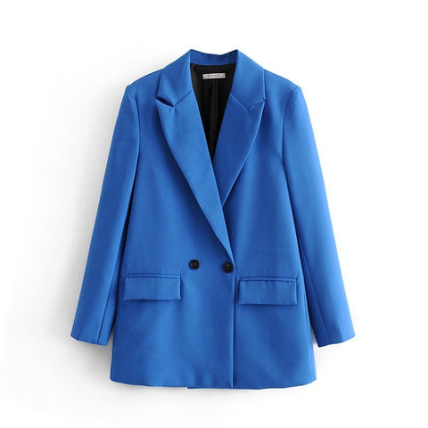 Double Breasted Blazer Women Chic Vintage Stylish Office Elegant Casual Fashion Jacket