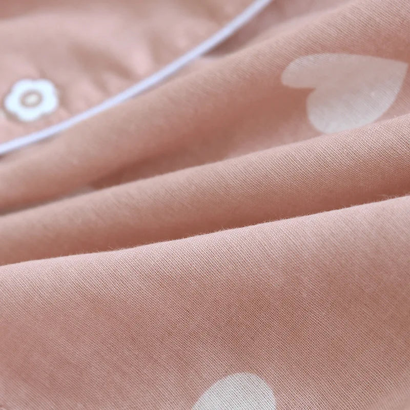 Heart-Print Long-Sleeve Pajama Set 100% Cotton