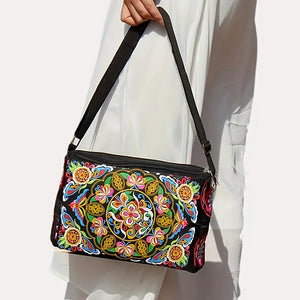 Bohemian Floral Embroidered Crossbody Bag Large Capacity Travel Shoulder Bags