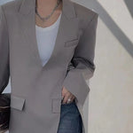 Women's Blazer V-Neck Long Sleeve Solid Color Medium Length Jacket Pocket Split Suit Jackets