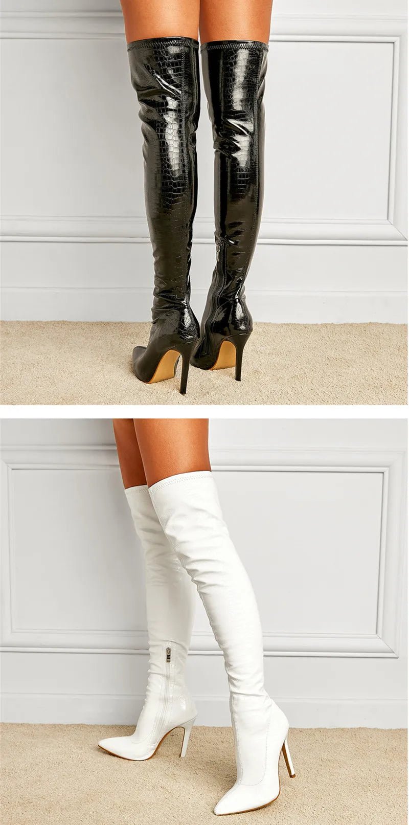 white and black boots