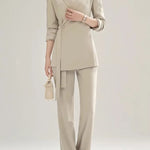 Women's Pant & Blazer 2 Piece Set Chic Long Sleeve Blazer High Waist Straight Pants Vintage Suit Office Attire