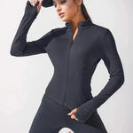 New Short Yoga Sports Jacket Women's Fitness Clothing Slimming Body Sculpting Zipper Yoga Long Sleeve Sweat Top Jacket