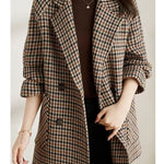 New Vintage Women's Plaid Wool Blazer Double Breasted Suit Jacket Loose Blazer Coat