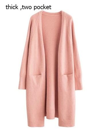 V-Neck Knit Cardigan Women Loose Thick Warm Pockets Spring Autumn Winter Casual Cozy Fashion