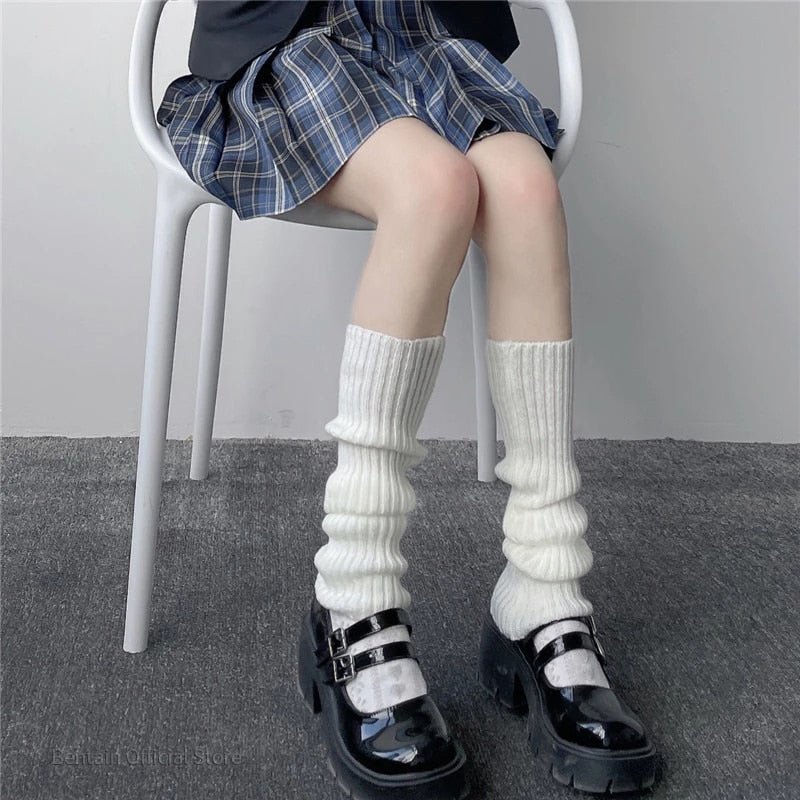 Knitted Leg Warmers Women Thigh High Punk Vintage 90s School Girls Warm Stylish Fashion Socks
