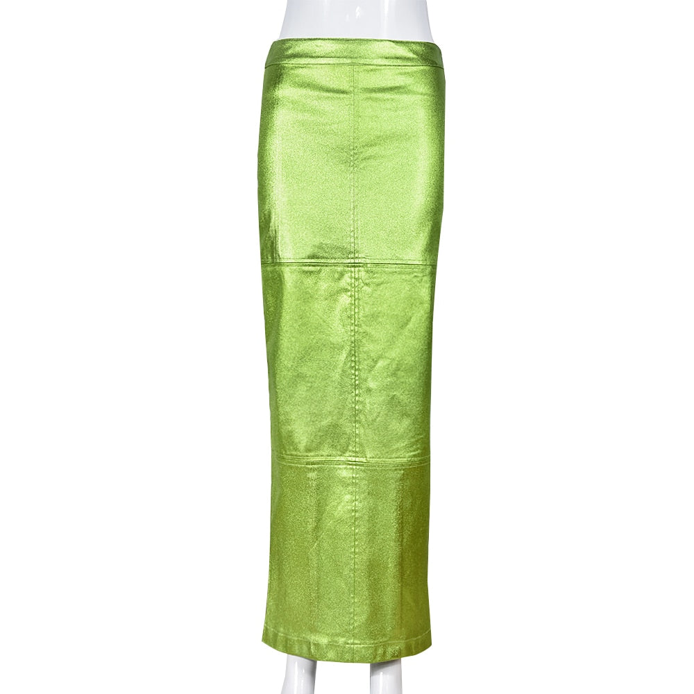 Luxury High Waist Metallic Maxi Skirt Glitter Long Party Skirt for Women