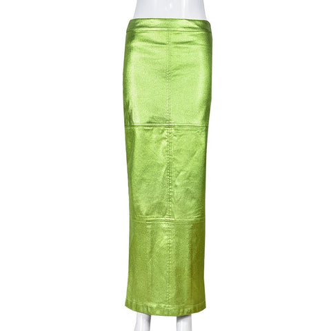 High Waist Metallic Maxi Skirt Women Luxury Glitter Long Party Elegant Chic Fashion Skirt
