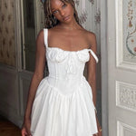 White A-Line Mini Dress Elegant Lace Up Party Holiday Dress Casual Spaghetti Strap Summer Dress