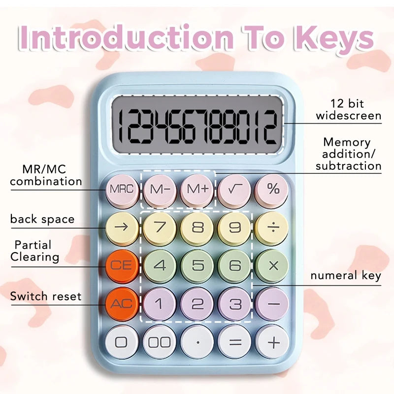 Keyboard Calculator Office 12-Digit Mechanical Buttons Calculator Cute Candy Color School Supplies Students/Finance Stationery