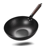 Carbon Steel Wok, 12-Inch Stir Fry Pan Flat Bottom Pan Iron Wok for Electric Stove, Induction Cooker and Gas Stove