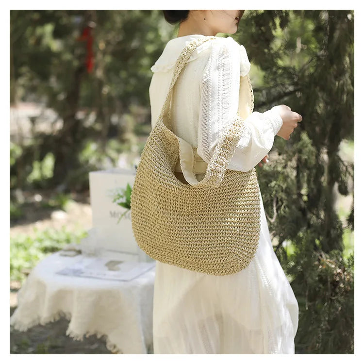 New Fashion Straw Tote Bag Woven Large Capacity Handbags Summer Beach Straw Bags Casual Tote Purses