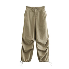 Women's Vintage Parachute Pants Chic Drawstring Trousers