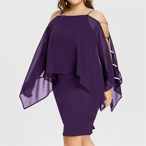 Plus Size Cold Shoulder Cape Dress with Sheer Overlay  Asymmetric Chiffon Strapless Mini Dress