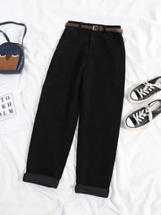Women's Corduroy Pants High Waist Vintage Casual Wide Leg Pants Belt Cotton Streetwear