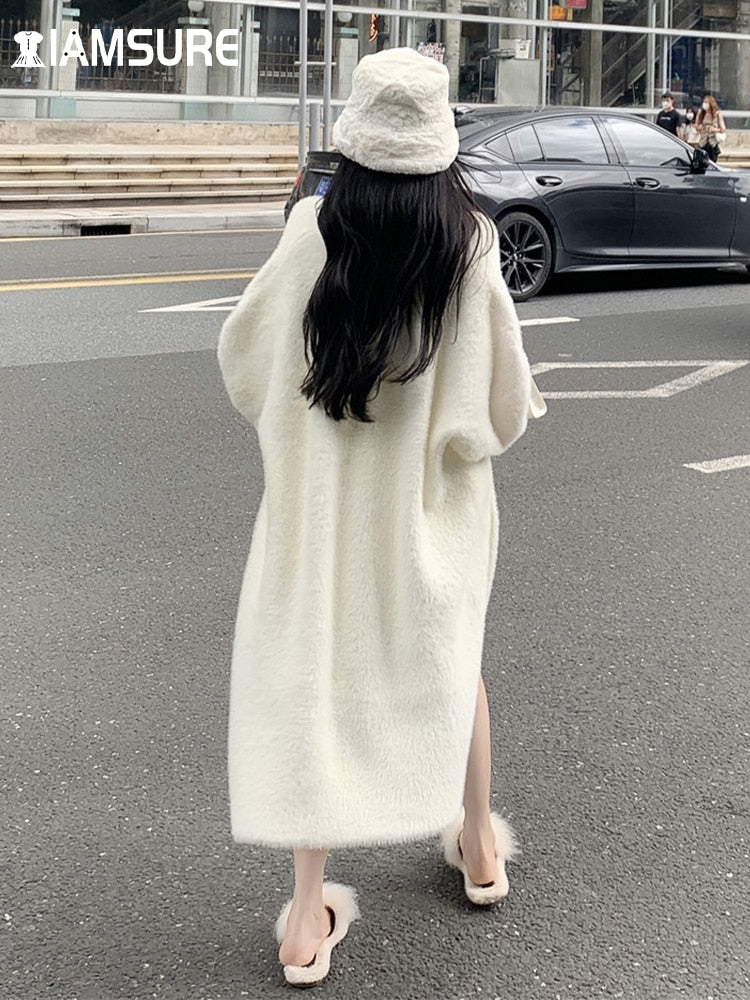 Women's Knitted Loose Long Sleeve White Lightweight Duster Cardigan