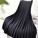 Women's Autumn Winter Spring Elegant Chic Solid Long Pleated Skirt High Waist with Chiffon Liner