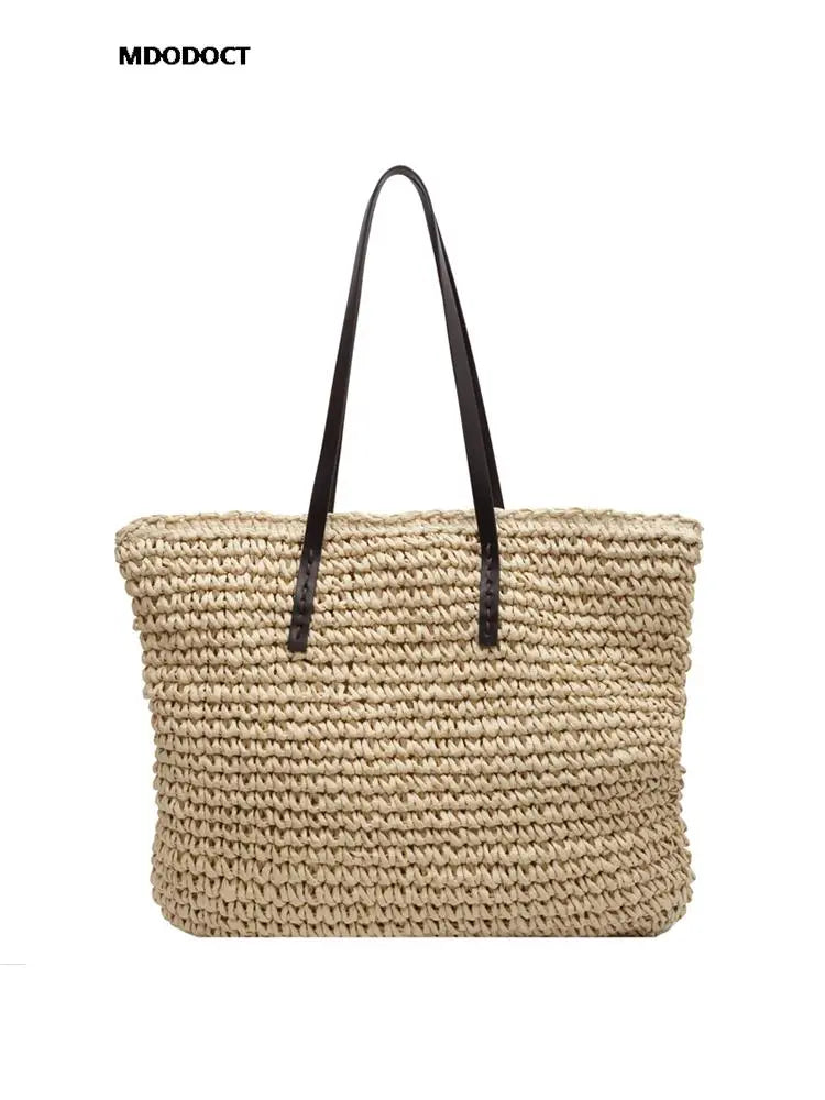 Luxury Design Straw Woven Tote Bag Casual Large Capacity Handbags Designer Fashion Women's Shoulder Bag