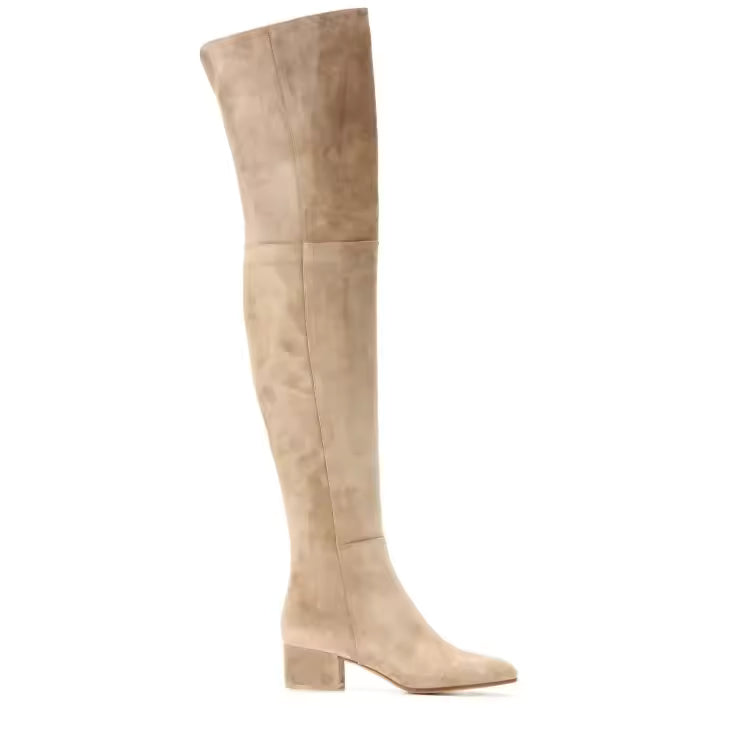 Beige suede knee-high boot on a white background