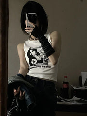 Y2k Grunge Print Sexy Summer Spring Tank Top for Women Ribbed Knit Tank Streetwear Aesthetic Clothing