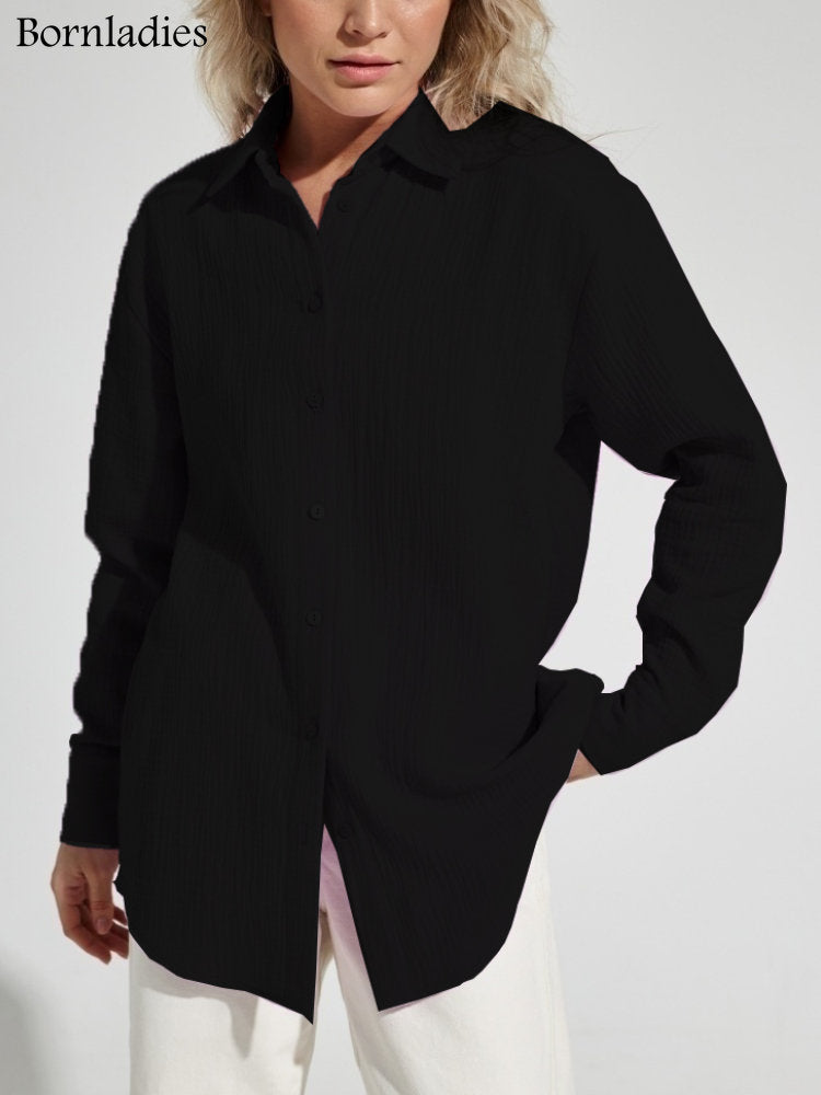 Fashionable Long Sleeve Loose Cotton Shirts for Women
