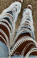 Women's Straight Distressed Jeans  Holes Pearls Diamond Rhinestones Solid High Waist Cotton High Street Denim Pants